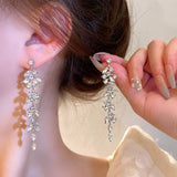 Elegant Crystal Leaf Drop Earrings – Silver-Tone Statement Jewelry
